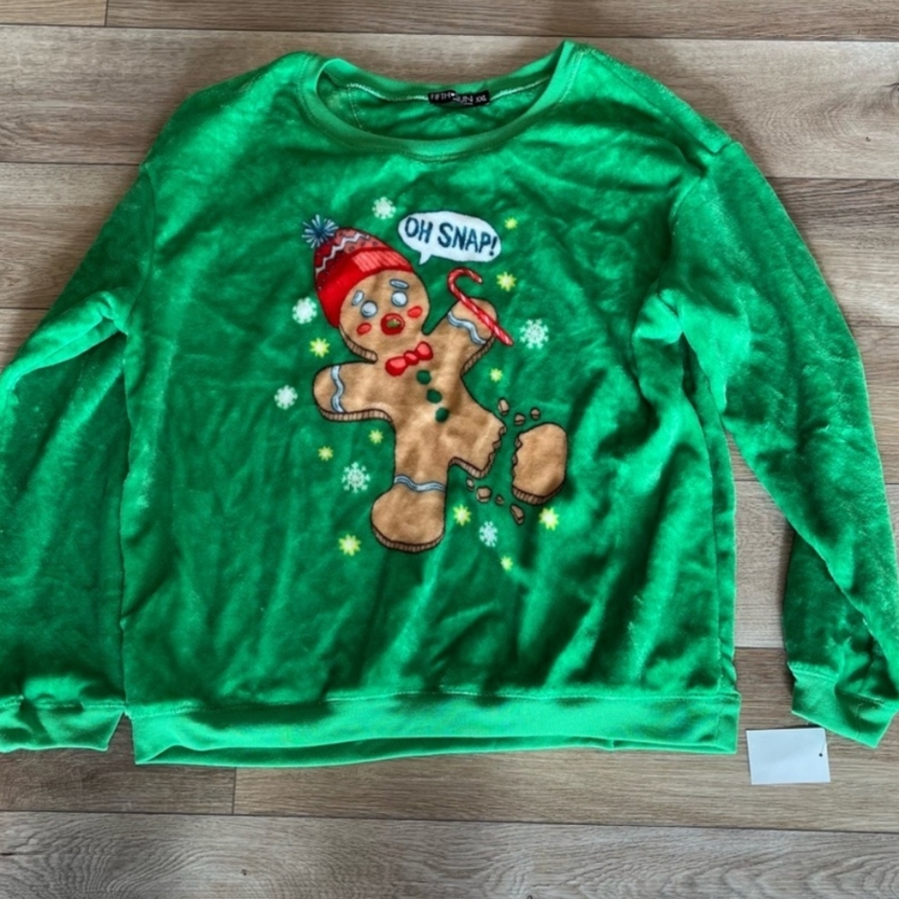 NWT Kohls XXL Soft Fuzzy Ugly Christmas Holiday Sweater Oh Snap Gingerbread Man